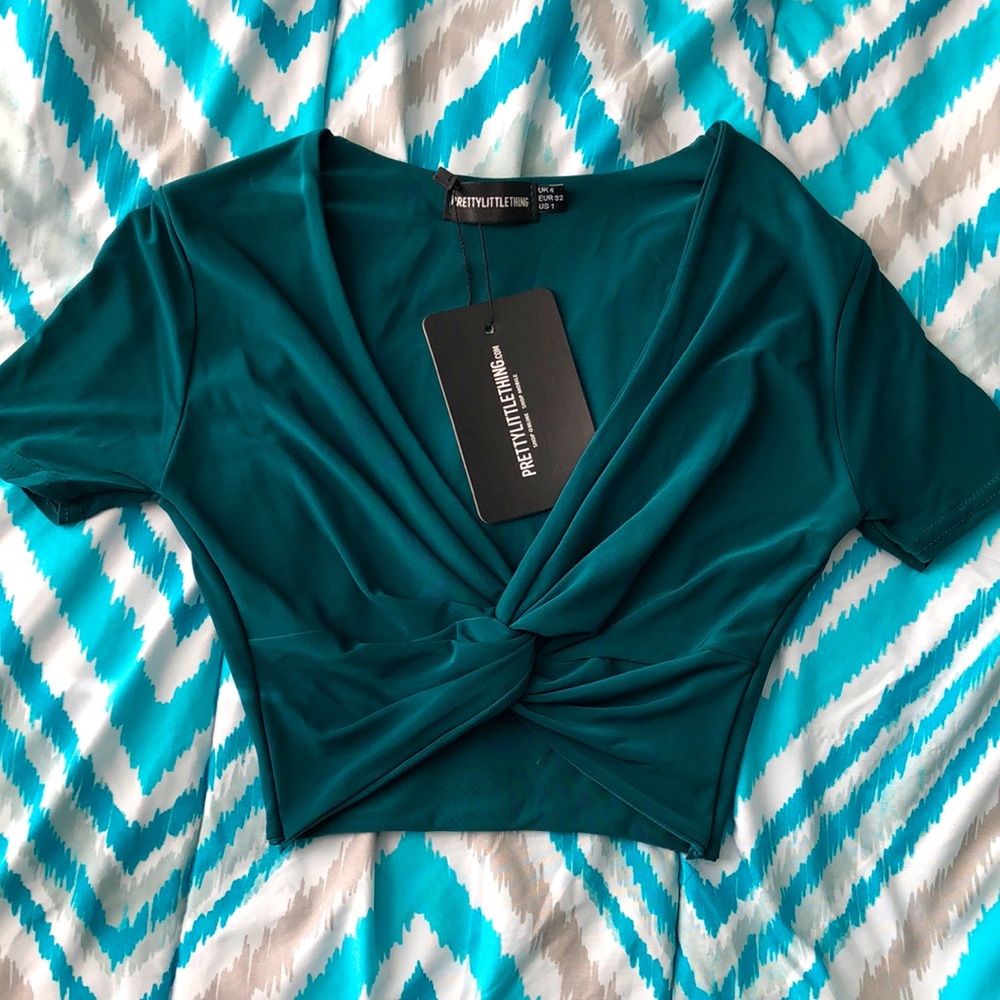 Jasper Green Slinky Twist Front Crop Top